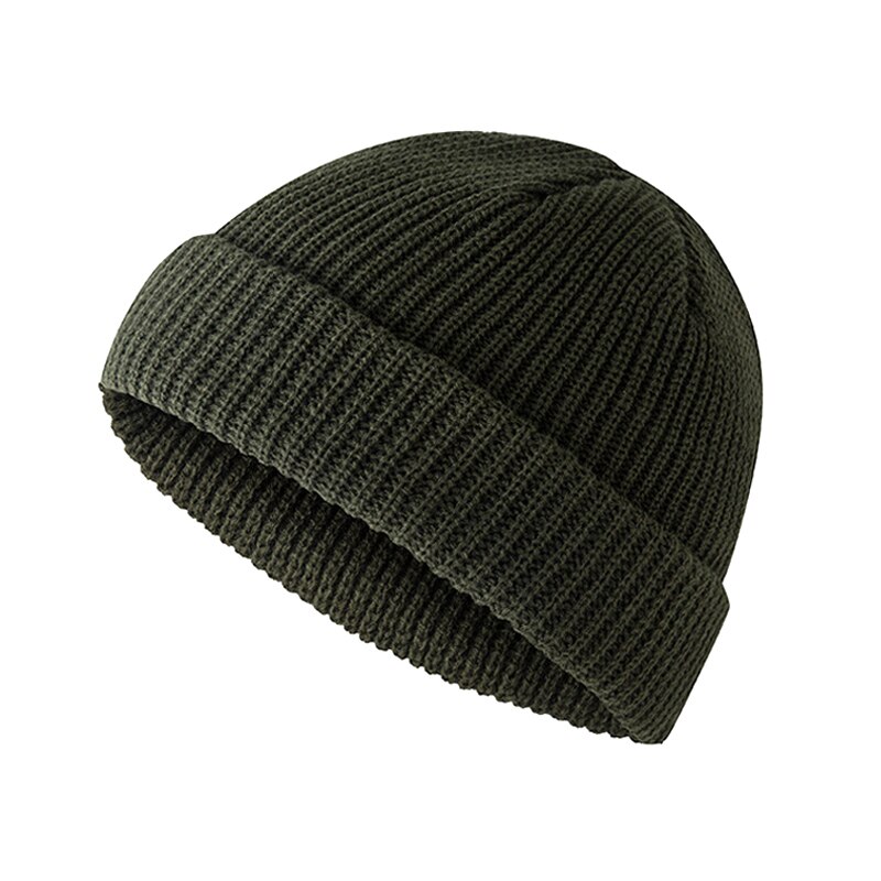 Beanie Hat Cap Roll up Warm Fisherman Knitting Solid Color for Men Women Winter ZJ55: Army Green