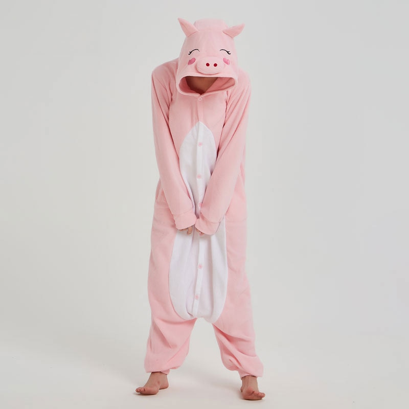 Women Onesie Animal Jumpsuit Pig Kigurumis Pink Cute Festival Party Outfit Adult Home Pajama Polar Fleece Loose Funny Overalls