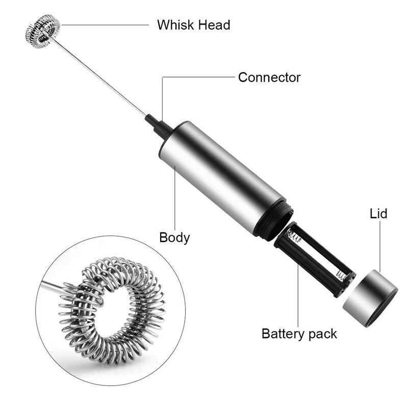 ABRA-Milk Frother, Handheld Electric Portable Foamer And Drink Mixer, Battery Powered And Stainless Steel With High Torque Motor