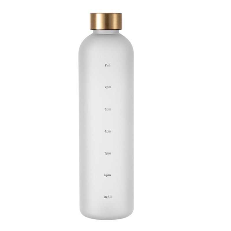 1000ML Water Bottle Plastic Water Cup Large Capacity Space Cup with Time Marker Tea Drinkware Water Bottle Kitchen Tools: white