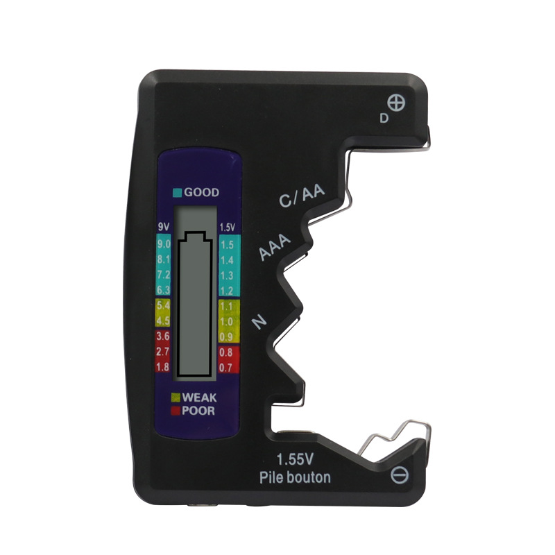 Batterietester-Checker mit LCD-Display, kleiner Mehrzweck-Batterieprüfer für C AA AAA D N 9V 6F22 1,5V Knopfzellen: Black