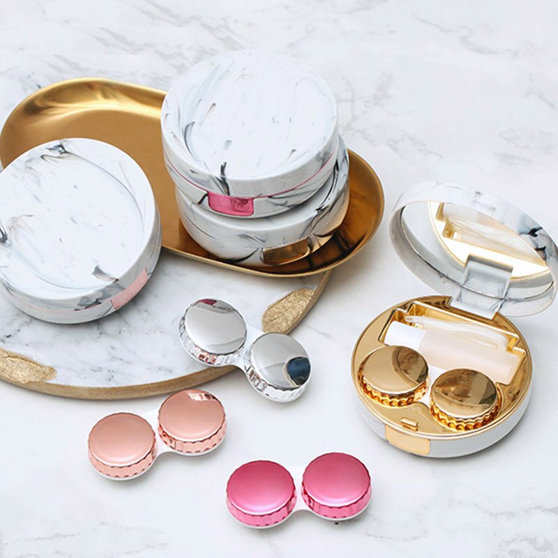Ogen Zorg Container Leuke Ronde Lens Case Spiegel Reizen Bril Lenzen Klassieke Doos Kit Houder Marmer Contact Lens Case