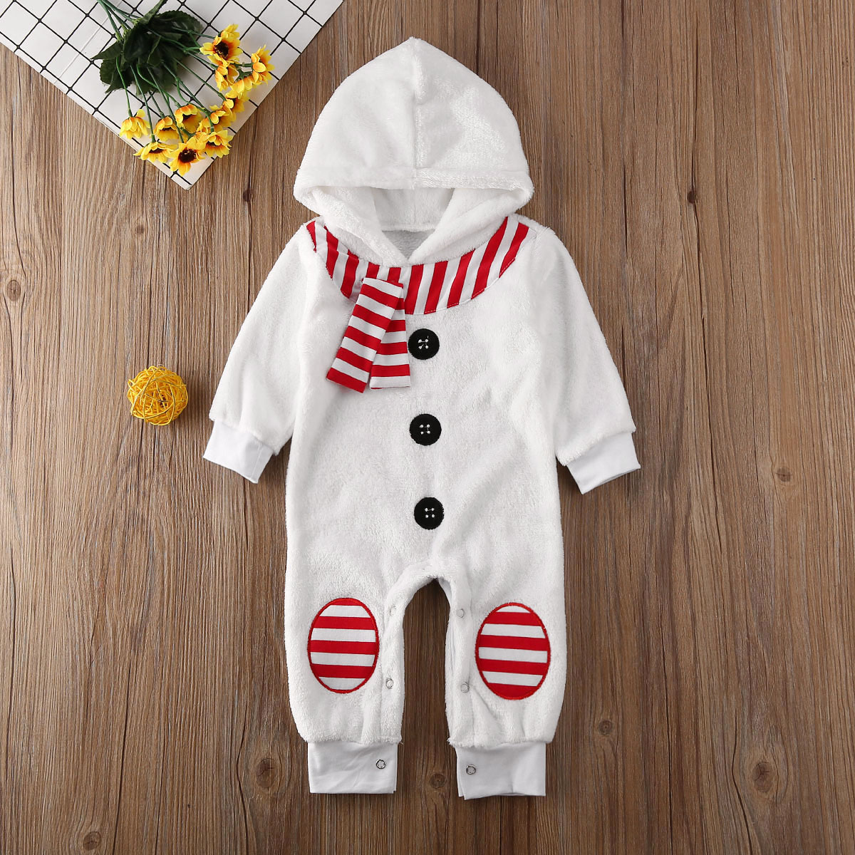 Di natale Del Capretto Del bambino Della Ragazza del Ragazzo 0-24M Vestiti di Inverno del Panno Morbido Pupazzo di Neve Pagliaccetto Della Tuta vestito