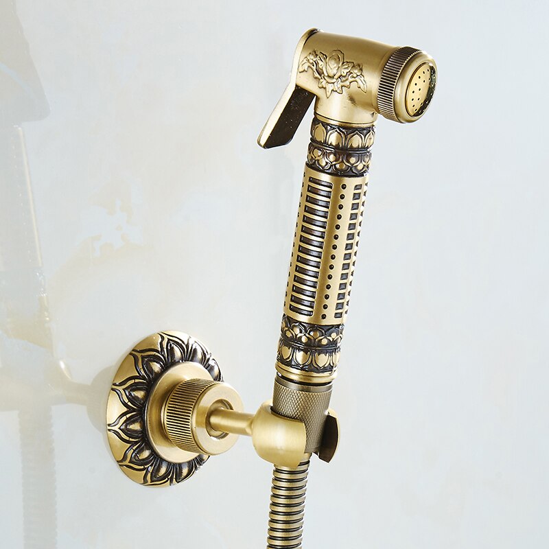 Bidet Faucets Antique Brass Wall Mounted Bathroom Hygienic Shower Sprayer Water Faucet Airbrush Toilet Washing Machine Tap WF556
