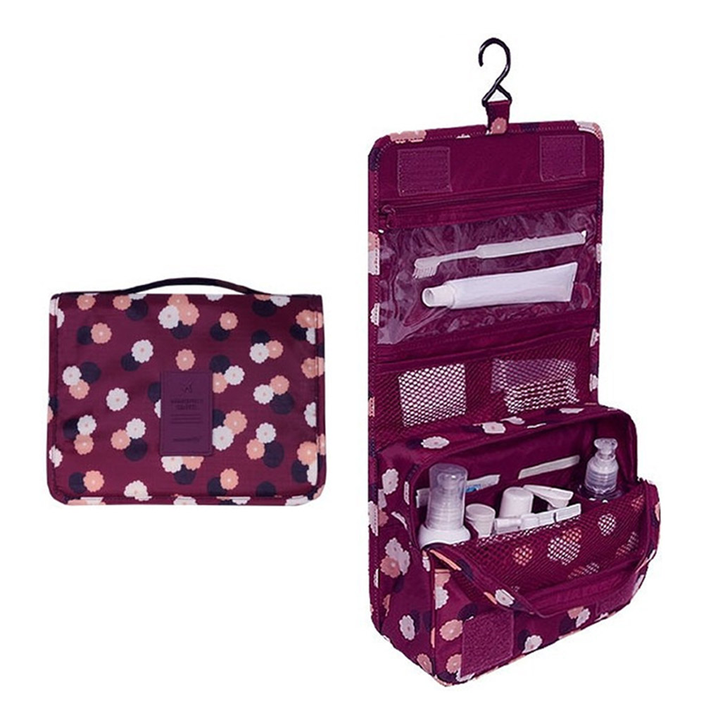 Portable Travel Storage Bag Cosmetic Organizer Cloth Underwear Toiletry Bag Organizer Suitcase Makeup Organizer Wash Storage Bag: Wine Red Flower