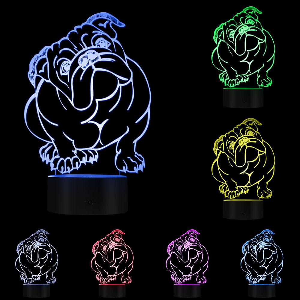 Dog Breed English Bulldog Colour Changing LED Acrylic Light British Bulldog USB Decorative Lighting 3D Optical illusion Lamp: Without custom name