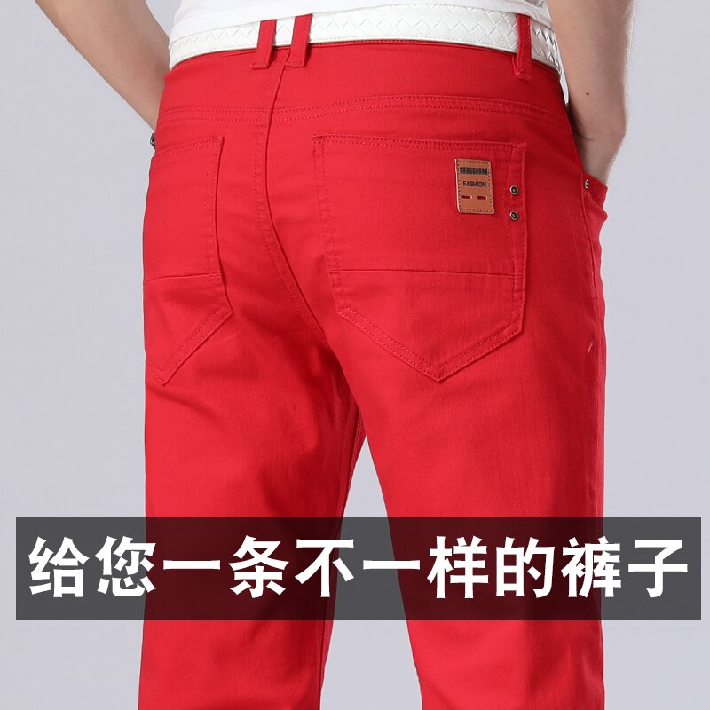 Pantalones rectos eans para Hombre, pantalones de chándal ajustados rojos de , pantalones de mezclilla de , pantalones de motorista informales para Hombre