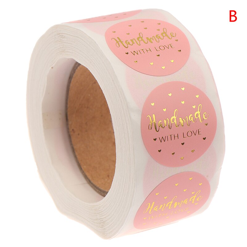 500pcs=1Roll Pink Label Stickers Cute Circle Paper Thank You Seal Labels For Your Order And 1 Inch Handmade Stickers: B