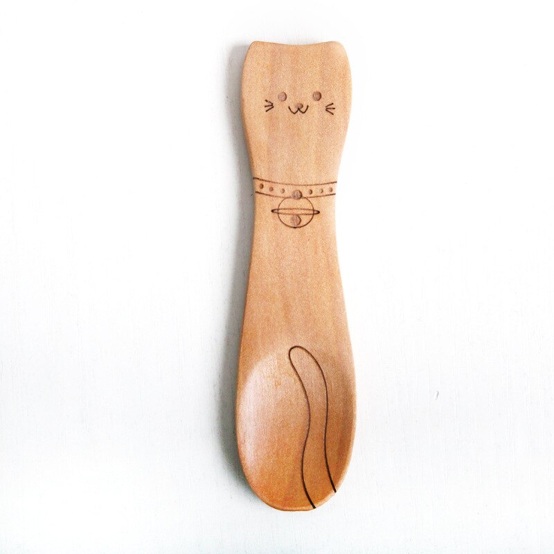 Cuchara de alimentación de dibujos animados para niños, cucharilla creativa de madera para comida infantil: 9