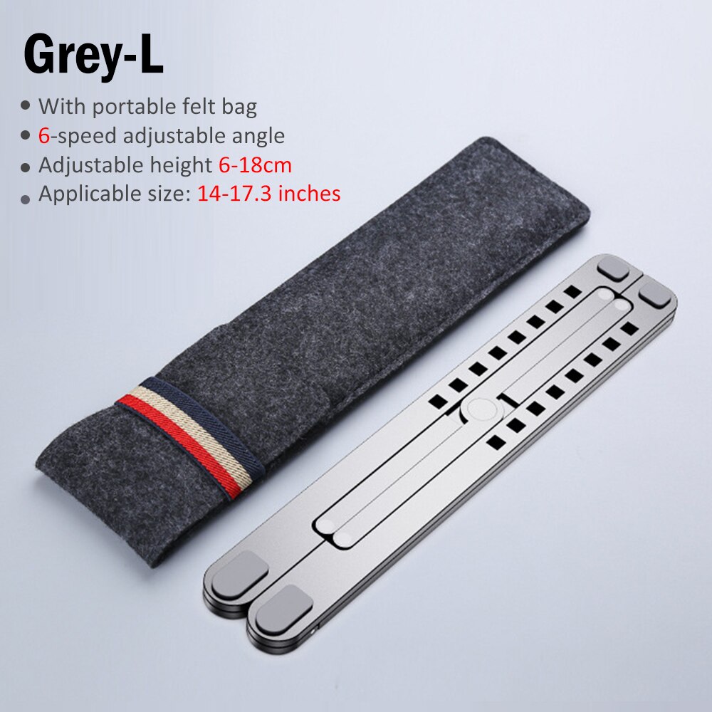 Laptop Stand Portable Heights Adjustable Aluminum AlloyDesktop Ventilated Cooling Holder Folding Ultra for MacBook: gray L