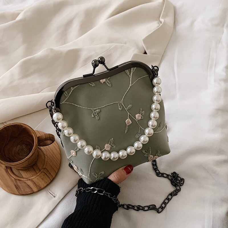 Groothandel dames handtas messenger bags schelpentas kleine tas vrouwelijke bloemen zomer handtas parelketting schoudertas messenger bag