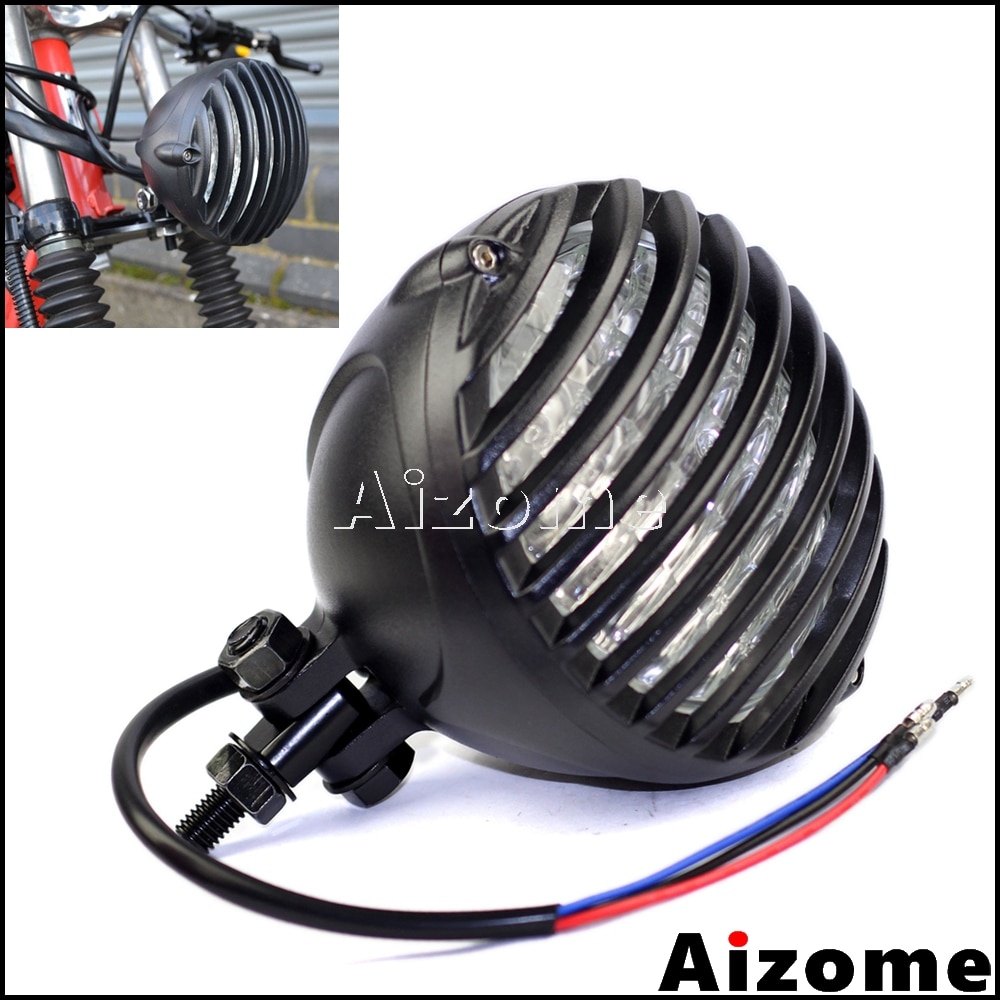 Universal Motorcycle Scalloped Headlight Black Finned Grill Headlamp For Harley XS650 CB750 TRI Cafe Racer Bobber Chopper