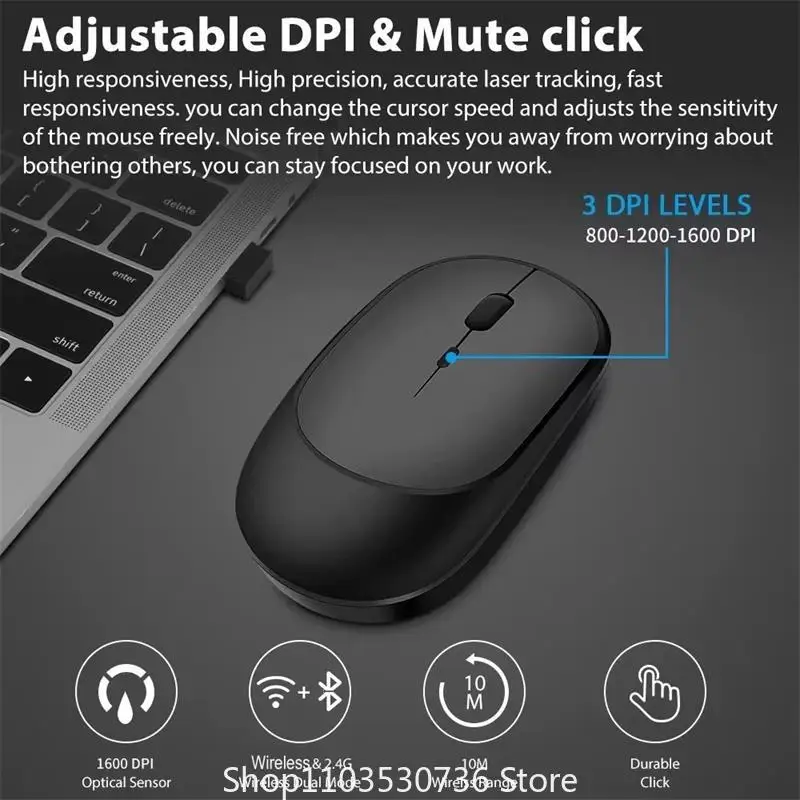 Wireless Mouse Bluetooth USB Silent Mice Adjustable DPI Ergonomic Rechargeable Gaming Mouse For Xiaomi Tablet