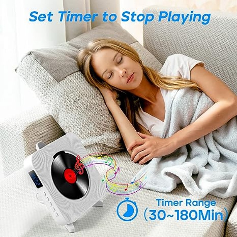 Qoosea Wall Mounted CD Player with LCD Screen, Home Infrared Remote Control, Support for CD/Bluetooth Speaker/FM Radio/USB Drive