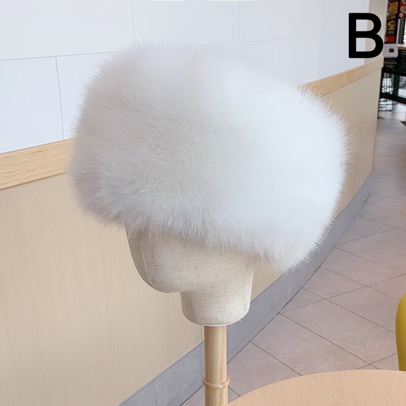 Winter Thick Fluffy Headband For Women Men Fur Hairband Russian Furry Earmuffs Elastic Turban Wide Headwear Ski Hats Accessories: B