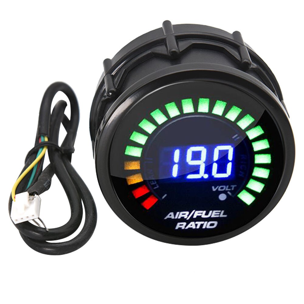 HD 52mm Digital Air Fuel Ratio Gauge + Sensor Narrowband O2 Oxygen Sensor Car Gauge Fit for 12V Car AFR Gauge LED Smoken Lens