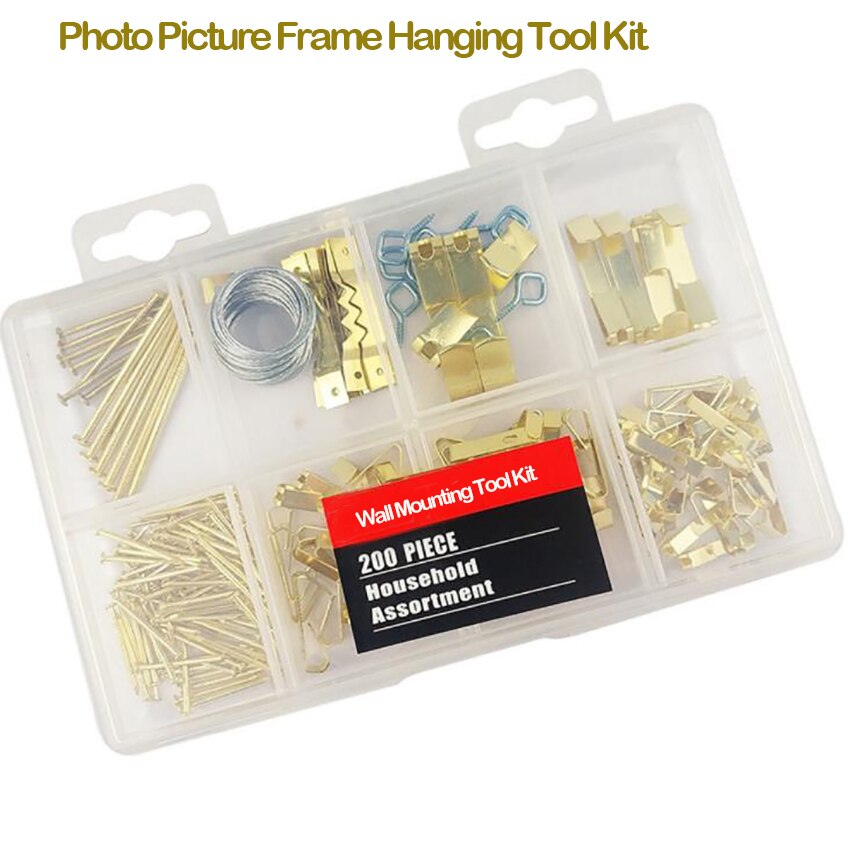 200/177Pcs Photo Picture Frame Hardware Hanging Kit Set, Assortment Wall Mounting Hanging Kit with Sheep Eyes Wire Hooks Nails