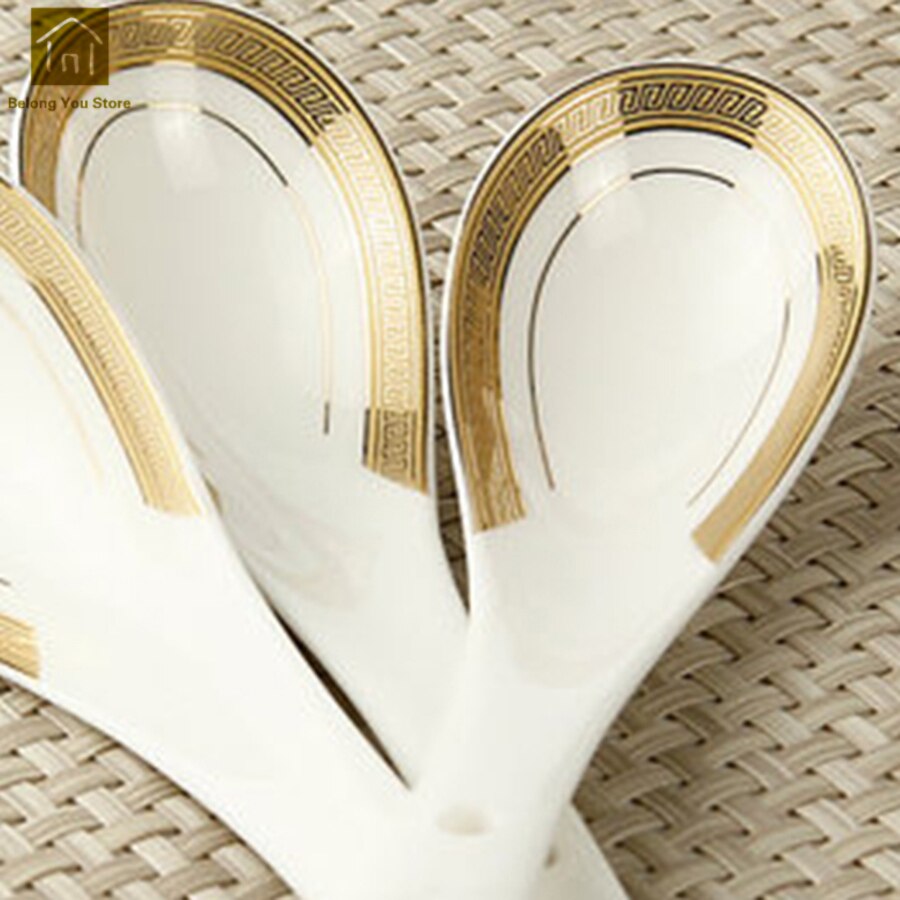 Chinese Style Ceramic Soup Spoon White Porcelain Spoon Coffee Sobremesa Colher Spoon Scoop Keukenhulpjes Party Tableware WKI053