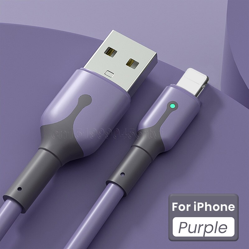 Zachte Verlichting Usb-kabel Voor Iphone 13 12 11 Pro Max Xr Xs 8 7 6 Ipad Snelle Data Opladen lader Usb Draad Koord Mobiele Telefoon Kabel: Purple