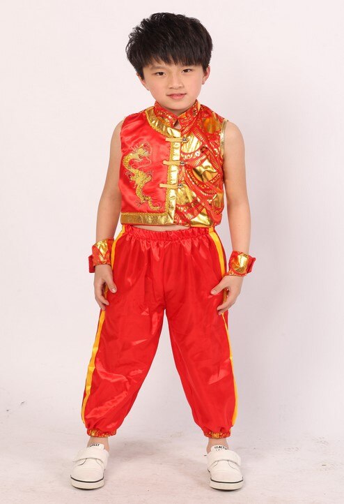 Rot Kinder junge Wushu Kostüm Kimono Judo kleidung Chinesischen Kung Fu Anzug Tai Chi bühne kostüm Kampfkunst Uniform mit drachen: red / S