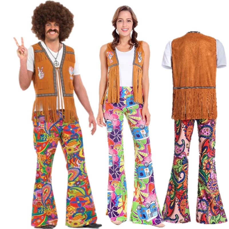60s 70s Retro Hippie Vrede en Liefde Gratis Vest Kostuum Carnaval Party Vintage Volwassen Vrouwen Mannelijke Outfits Kleding halloween Kostuum