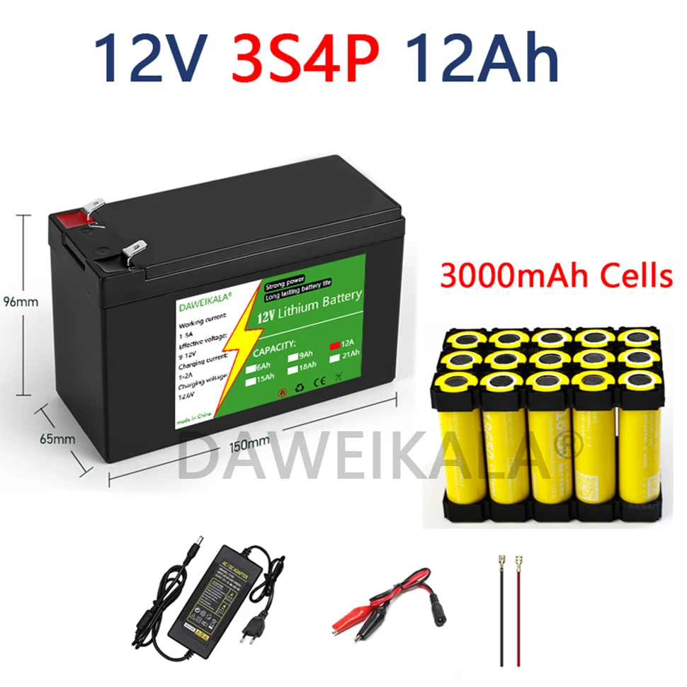 Batería de litio de 12V, 21Ah, 18650, batería recargable 3S7P para energía Solar, batería de vehículo eléctrico, cargador de 12,6 v y 3A: Beige