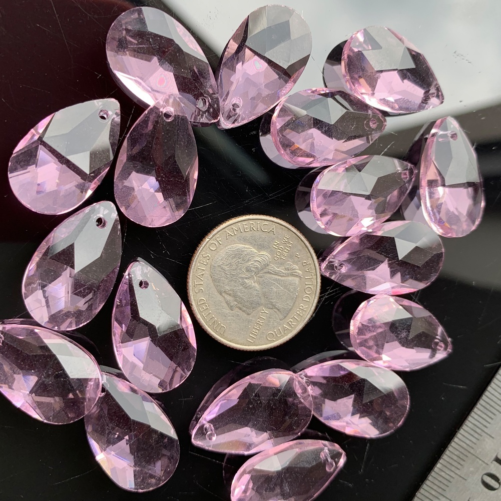 10pc rosa dråpeglass krystall 20mm lysekrone del lampe prisme solfanger gjør-det-selv anheng øye tåre fasettert