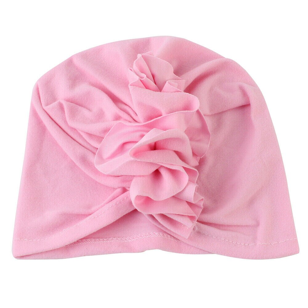 Barn tillbehör småbarn nyfödd bebis pojke flicka bomull mjuk mössa mössa knuten huvudbonad solid blommössa hatt 1-3t: Rosa