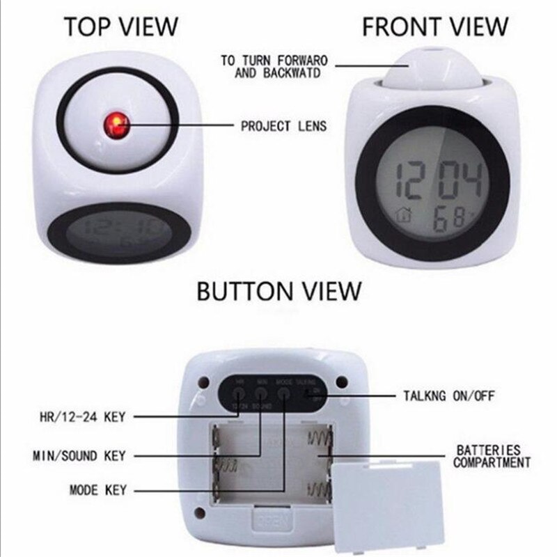 Multifunktions LCD Projektion Display zeit Schreibtisch Tisch Alarm Clock Reden Stimme Schnelle Thermometer Snooze leucht Hintergrundbeleuchtung