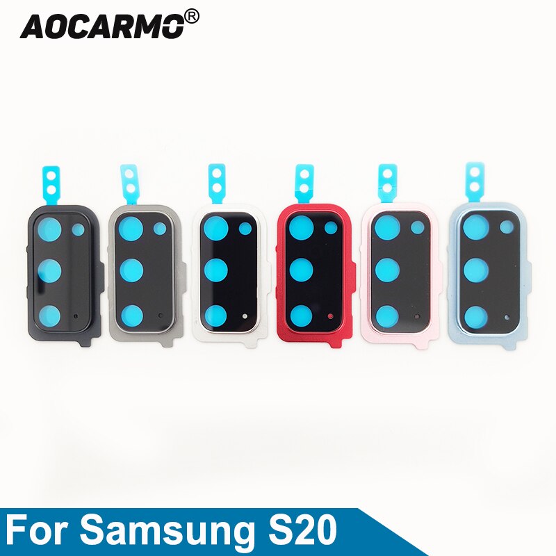 Aocarmo-lente de cámara trasera para Samsung Galaxy S20, cristal con marco de anillo, pegatina adhesiva, piezas de repuesto