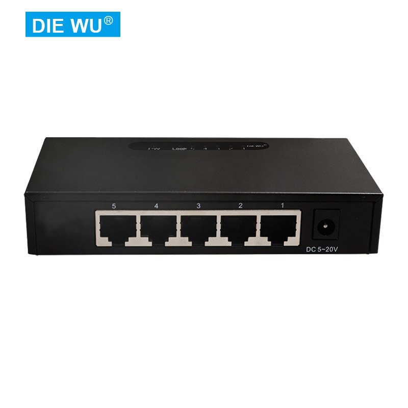 TXE042 Ethernet Switch, 5 Port Gigabit Unmanaged Metalen/Plastic Plug En Play Compact Met Loop Waarschuwing Ondersteuning 5-20V Input