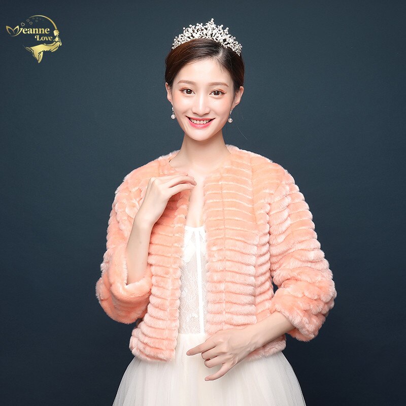 Trouwjurk Accessoires Faux Fur Bruiloft Jas Wrap Bolero Bolero Rood Roze Herfst Winter Jas Dikke Warme Bont Bruiloft Jassen
