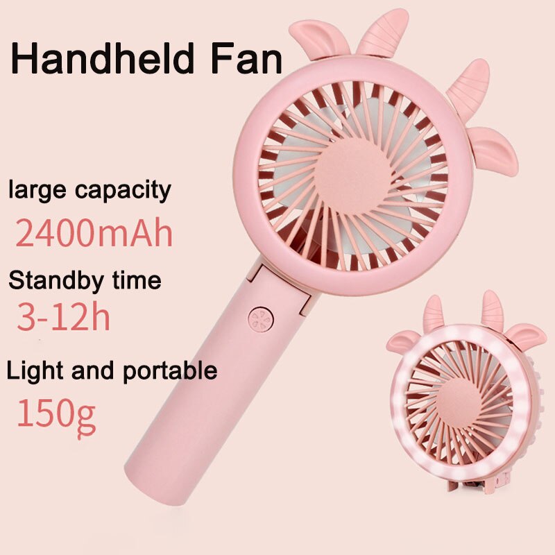 Portable USB Fill Light Fan Desktop Stand Holder For Mobile Phone LED Night Light Outdoor Travel Handheld Three Speed Adjust Fan