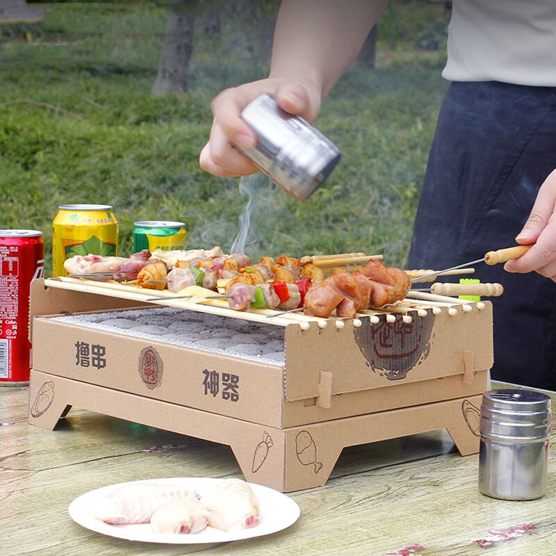 Disposable BBQ Grill Smokeless Portable Barbecue Grills Charcoal Single Use Biodegradable Mini Grill for Outdoor BBQ Camping