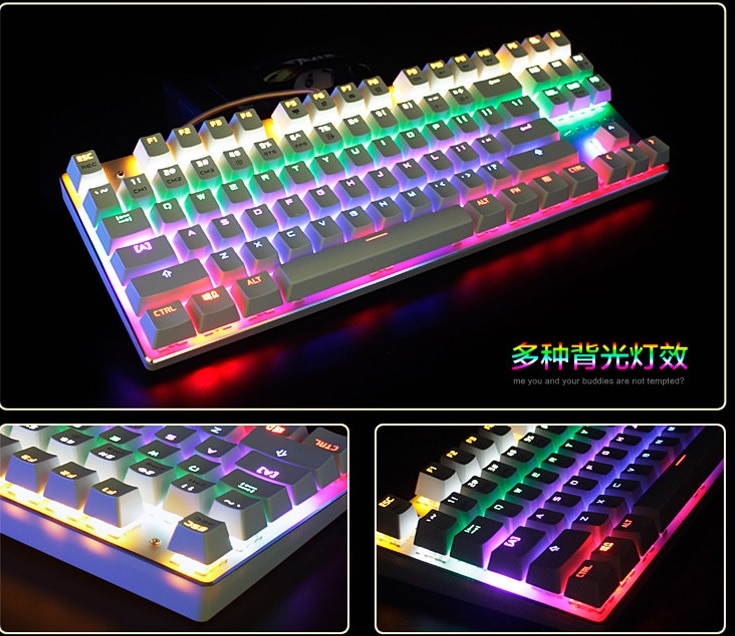Metoo Backlight Mechanical Keyboard Blue Switch 87 Keys LED USB Wired Anti-Ghosting Gaming Keyboard Russian sticker
