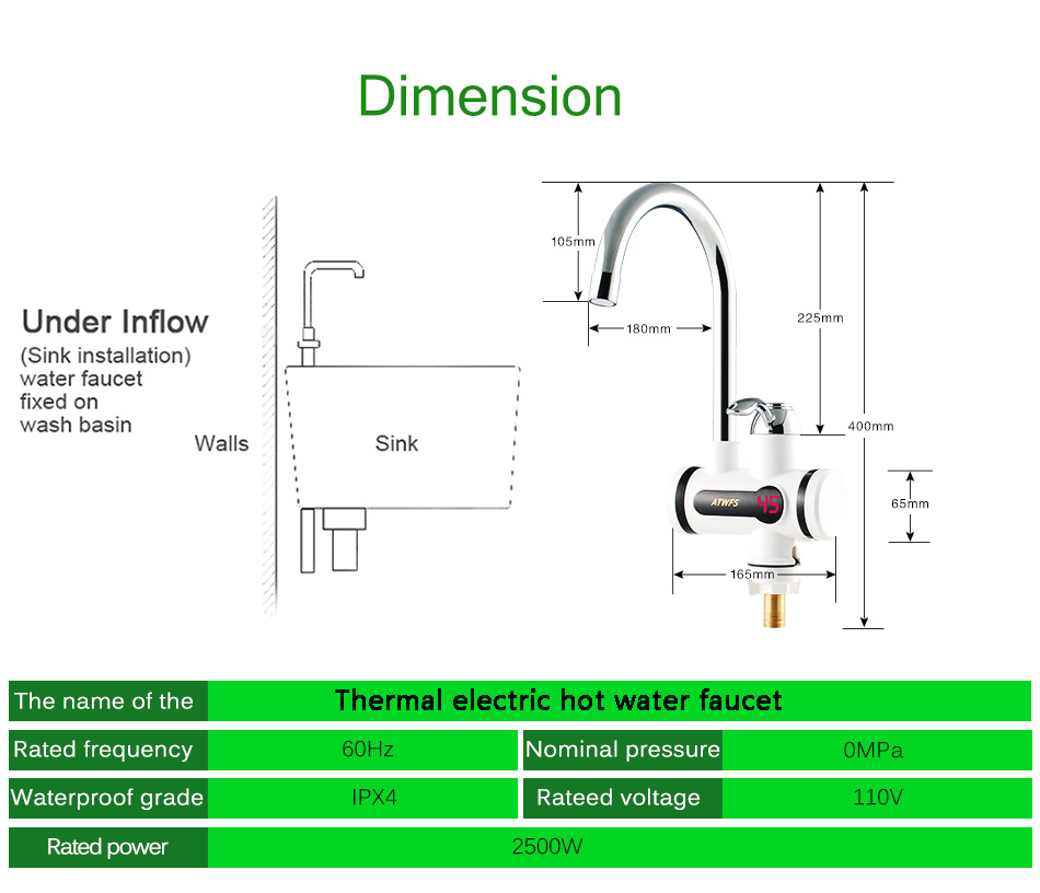 Grifo calentador de agua eléctrico instantáneo, ca – Grandado