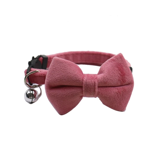 Samt-schleifen-katzenhalsband mit verstellbarem sicherheitsverschluss, einfarbiges katzenhalsband mit glöckchen, haustierzubehör: Rosa
