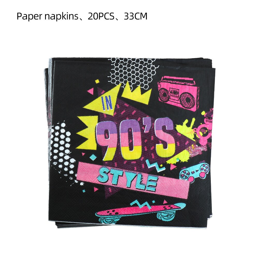 Suministros para fiestas de los 90, platos de papel, servilletas, vasos, cubiertos de plástico, decoraciones de mesa para fiestas temáticas de los años 90, mujeres, hombres y amigos, cumpleaños, 90