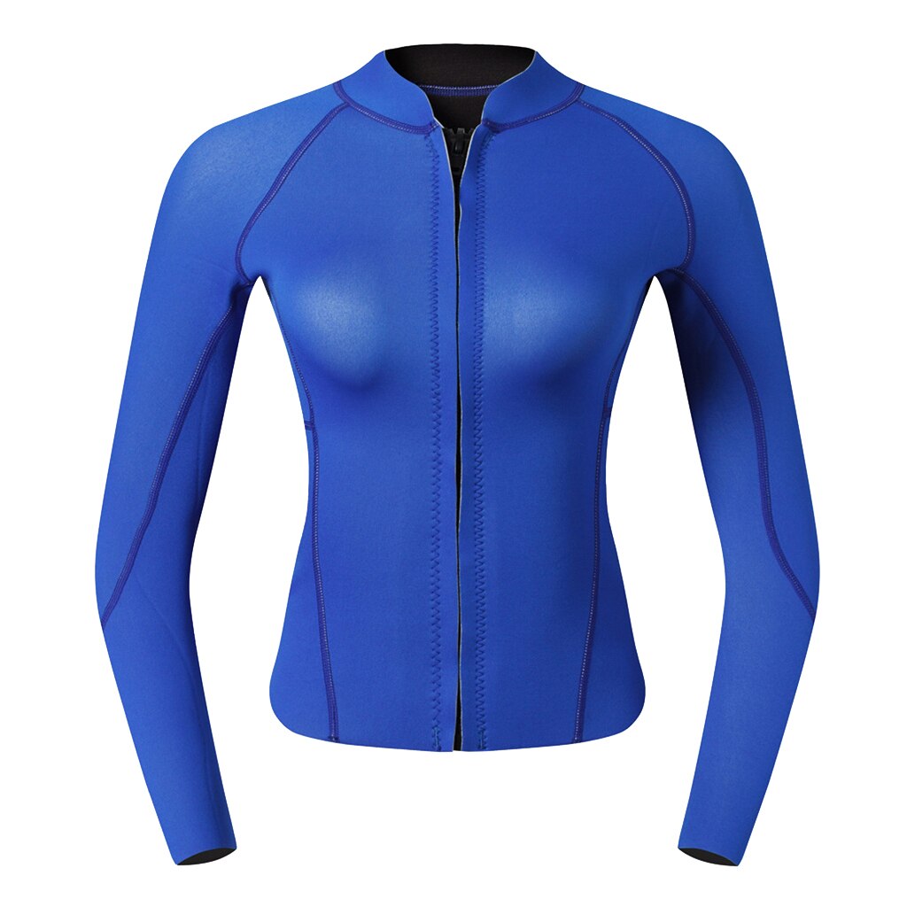 Traje de buceo para mujer, traje de 2mm, camisa superior, chaqueta de natación, azul