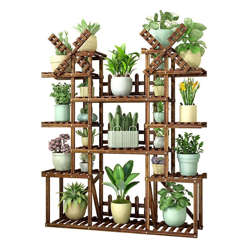 Wooden flower shelf multi-storey indoor special shelf rack floor balcony solid wood wrought iron living room succulent pot rack