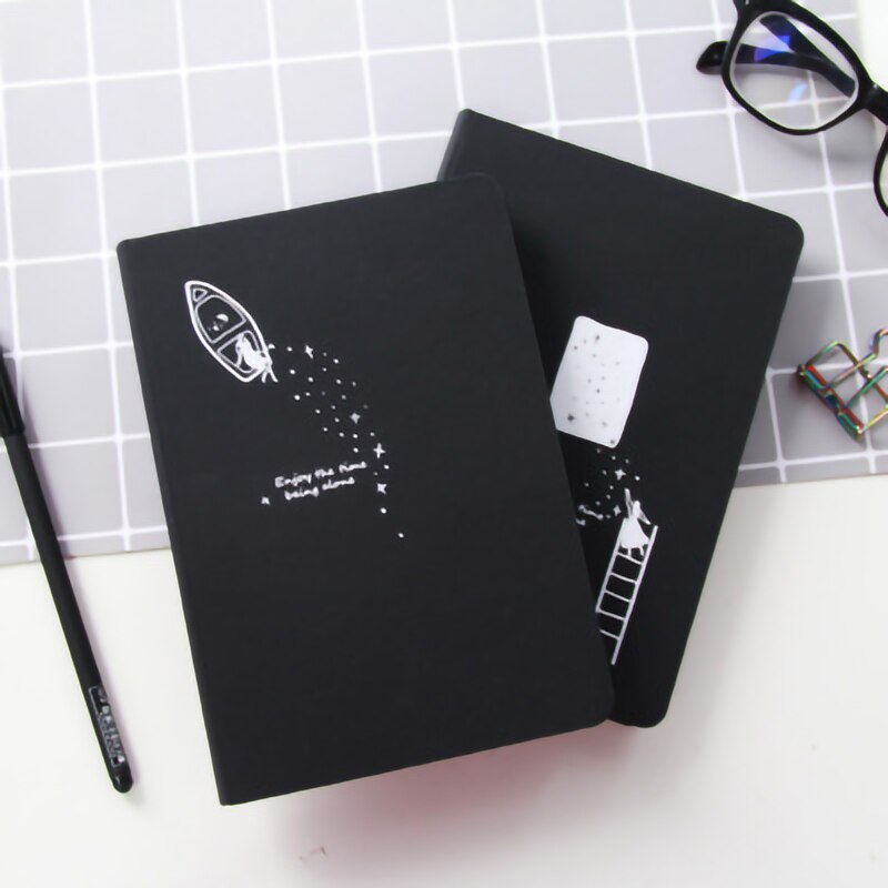 Tout noir bloc-notes papier blanc Page intérieure cahier 96 feuilles 32k 128*186mm Album étoilé fille Style carnet de croquis papeterie