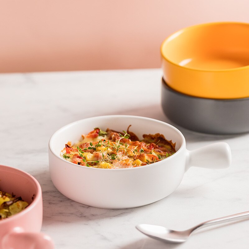 Ceramic With Handle Bowl Salad Bowl Oven Special Baking Bowl Baked Rice Bowl Fruit Dessert Bowl Instant Noodle Bowl