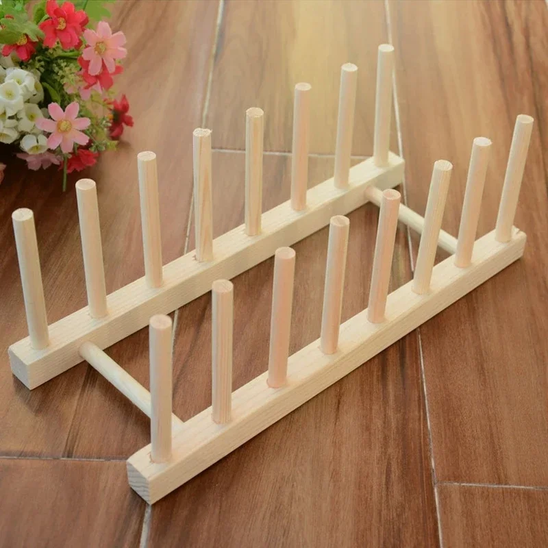 Wooden Dish Drainer Rack Kitchen Dishes Stand Plate Dish Drying Racks Pot Lid Racks Kitchen Organizer Drying Cups Display Shelf