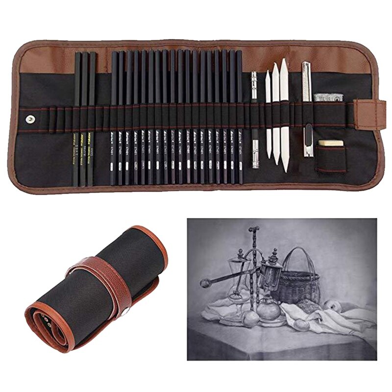 29 Stks/set Schets Potlood Set Professionele Schetsen Tekening Kit Set Hout Potlood Potlood Zakken Schilder Scholieren Art Supplies