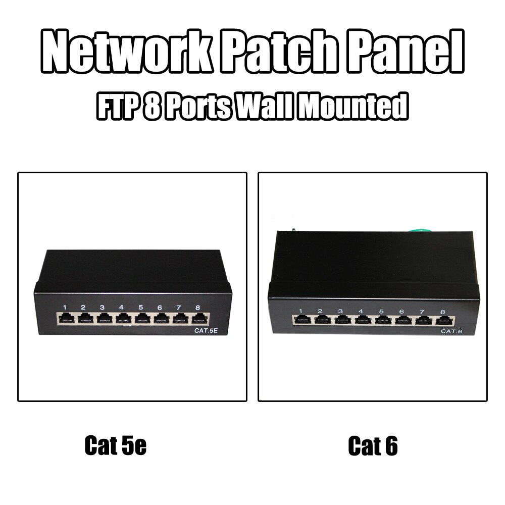2 Pieces 8 Ports FTP Cat 6/Cat 5e Shield Network Patch Panel Wall Mounted 1U Height Fluke Passed RJ 45 Plug Keystone Jack