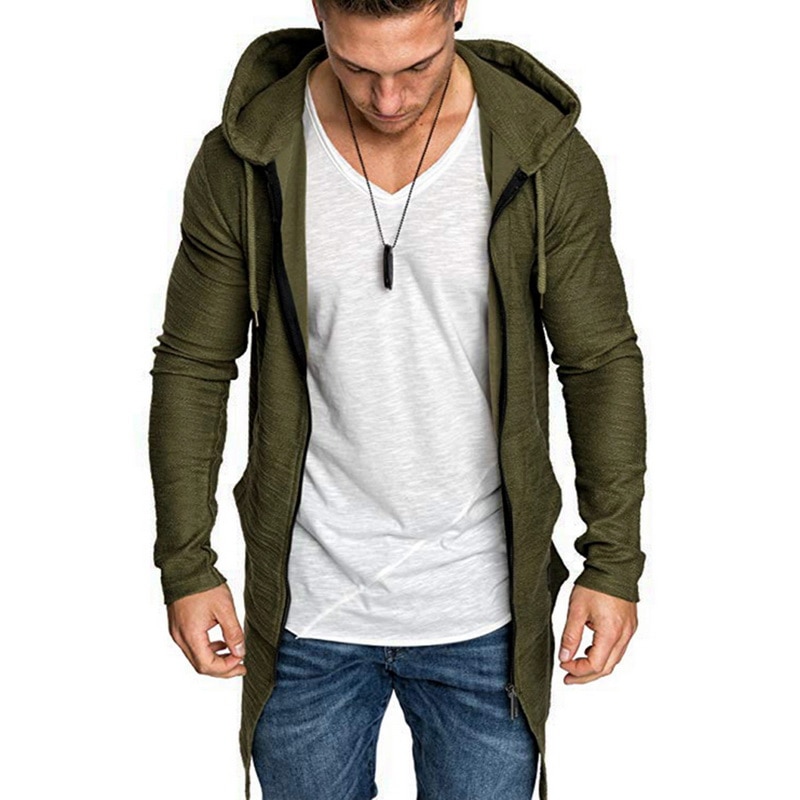 CYSINCOS Men's Long Cardigan Sweater Jacket Hooded Zipper Slim Fit Open Front Longline Cardigans with Pockets Men Sweater Jacket