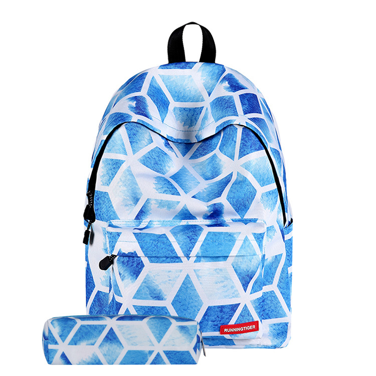 Lässig Frauen Rucksack Weichen Stoff Rucksäcke Mädchen Schule Taschen Wasserdichte Reise Rucksack Teenager Mädchen Gestreiften Rucksack: Blau