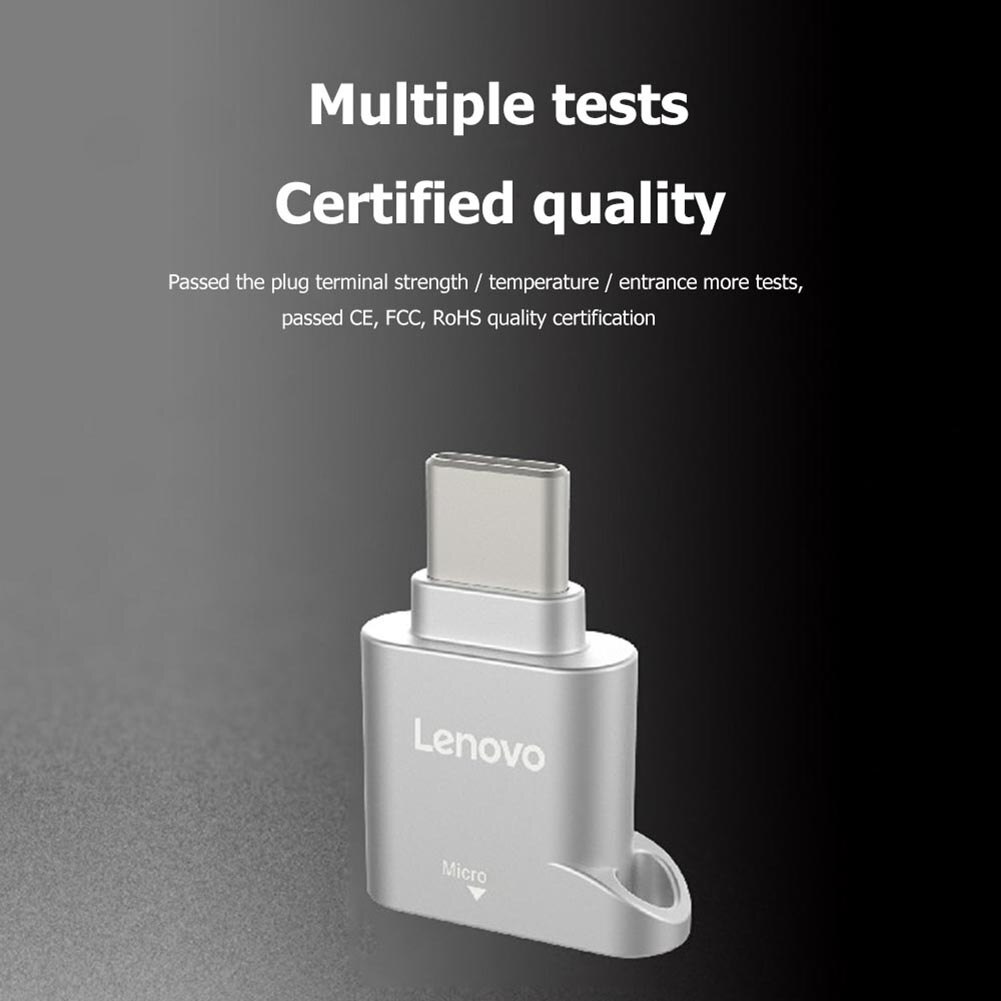 Lenovo-lector de tarjetas D201, USB tipo C, 480Mbps, 512GB, USB-C, TF, microSD, adaptador de tipo OTG-C, tarjetas de memoria para teléfono inteligente y portátil