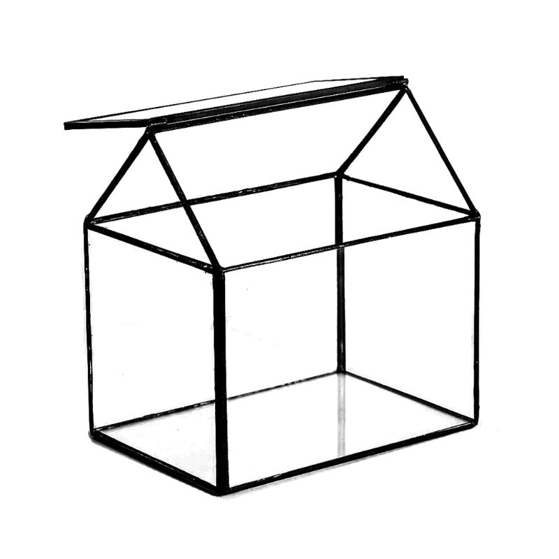 Geometric Glass Terrarium Box Handmade House Shape Close Glass Table Top DIY Display Planter Windowsill Flower Pot with Swing