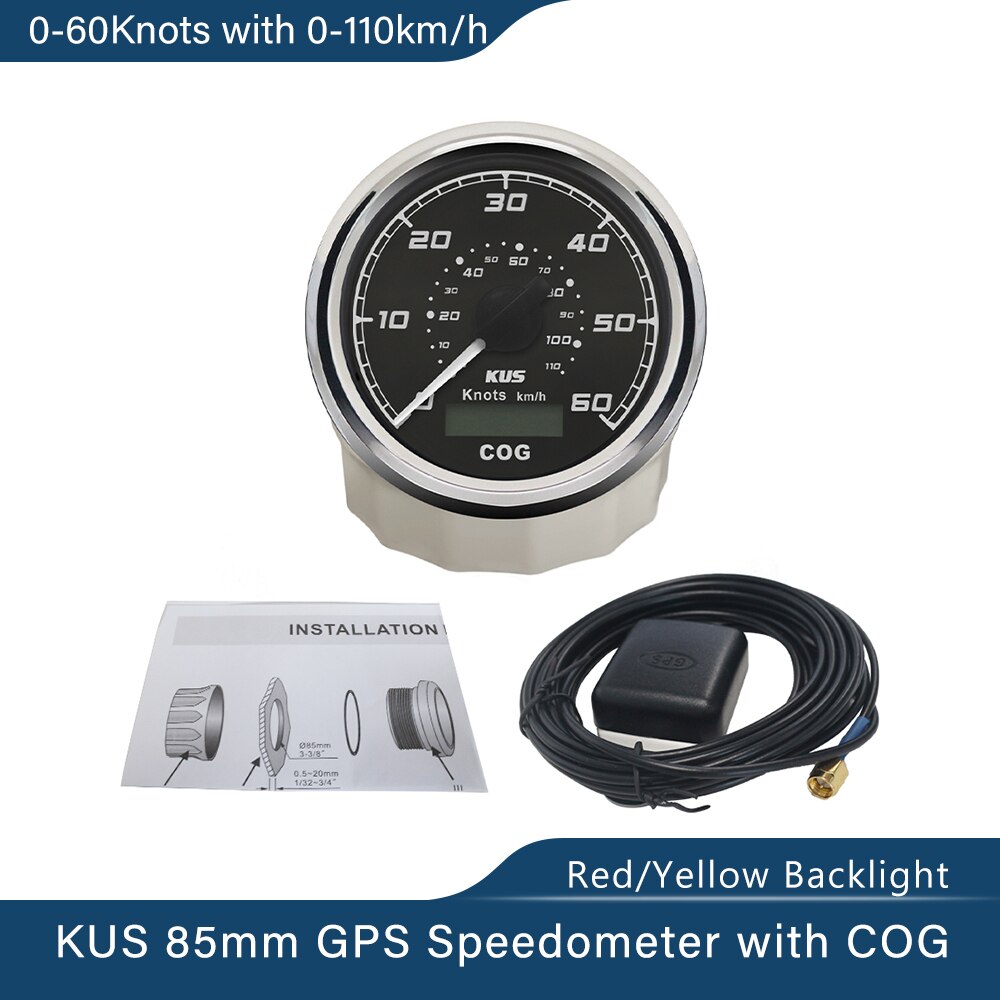 Kus 3 3/8 "Waterdichte Marine Boot Schepen Gps Snelheidsmeter 30 Knopen 60 Knopen Met Rood/Geel Backlight: 60knots BS